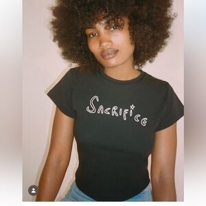 Elton John For Realisation Par Black Sacrifice Cropped Short Sleeve Tee Top Sz S